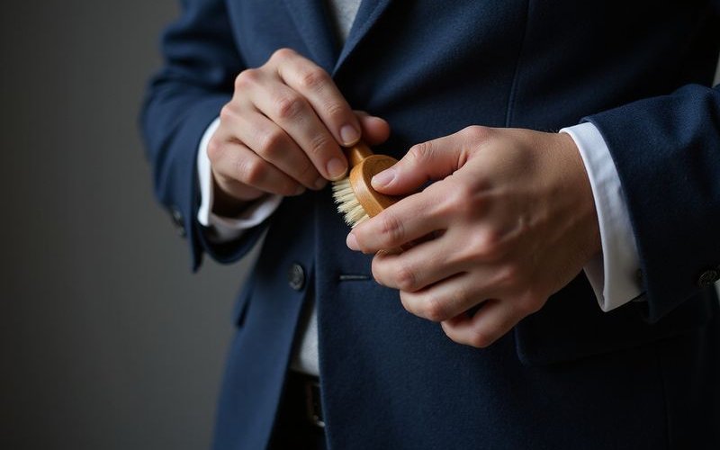 Brushing suit jacket with natural bristle clothes brush