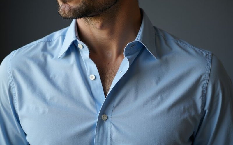 Button down collar dress shirt worn without tie