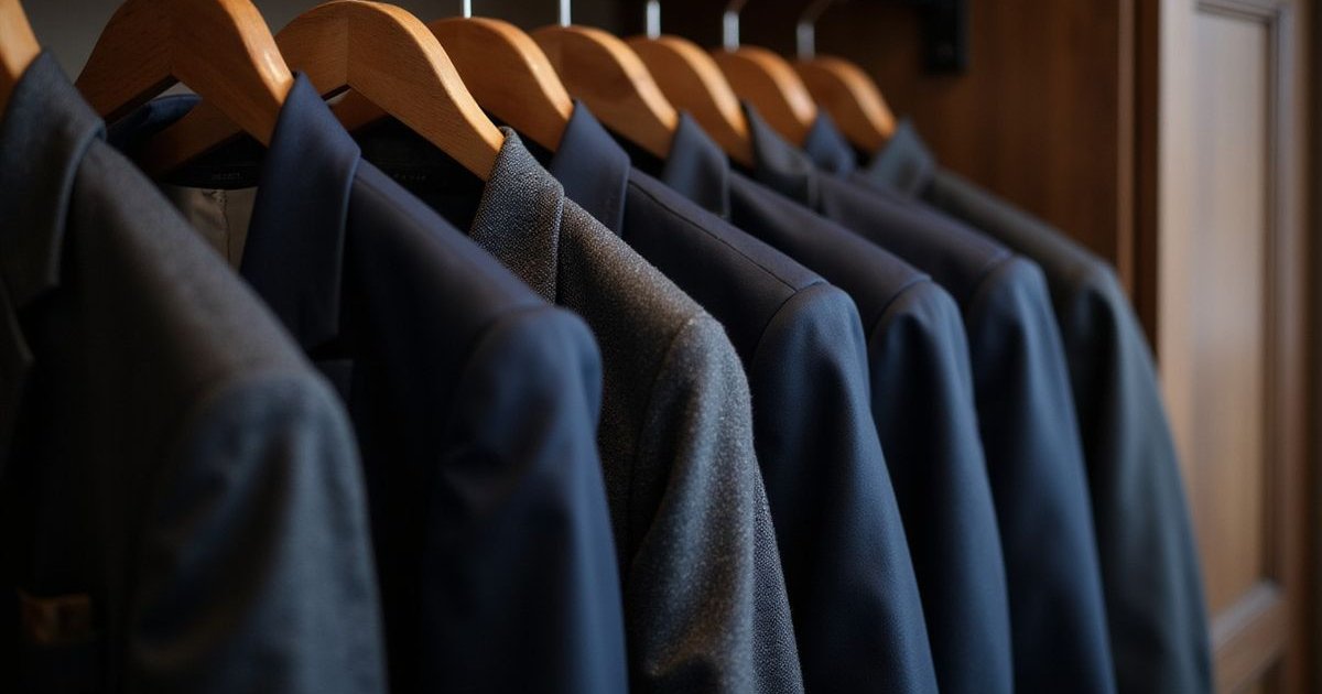 Properly stored bespoke suits on quality hangers
