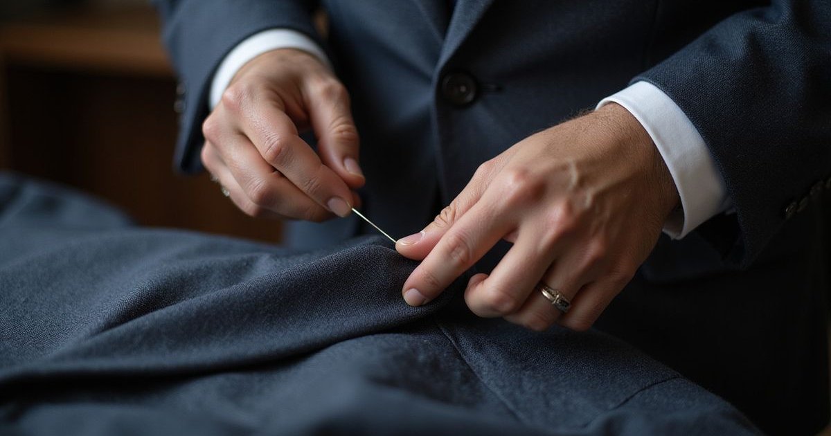 Skilled handwork on bespoke suit jacket